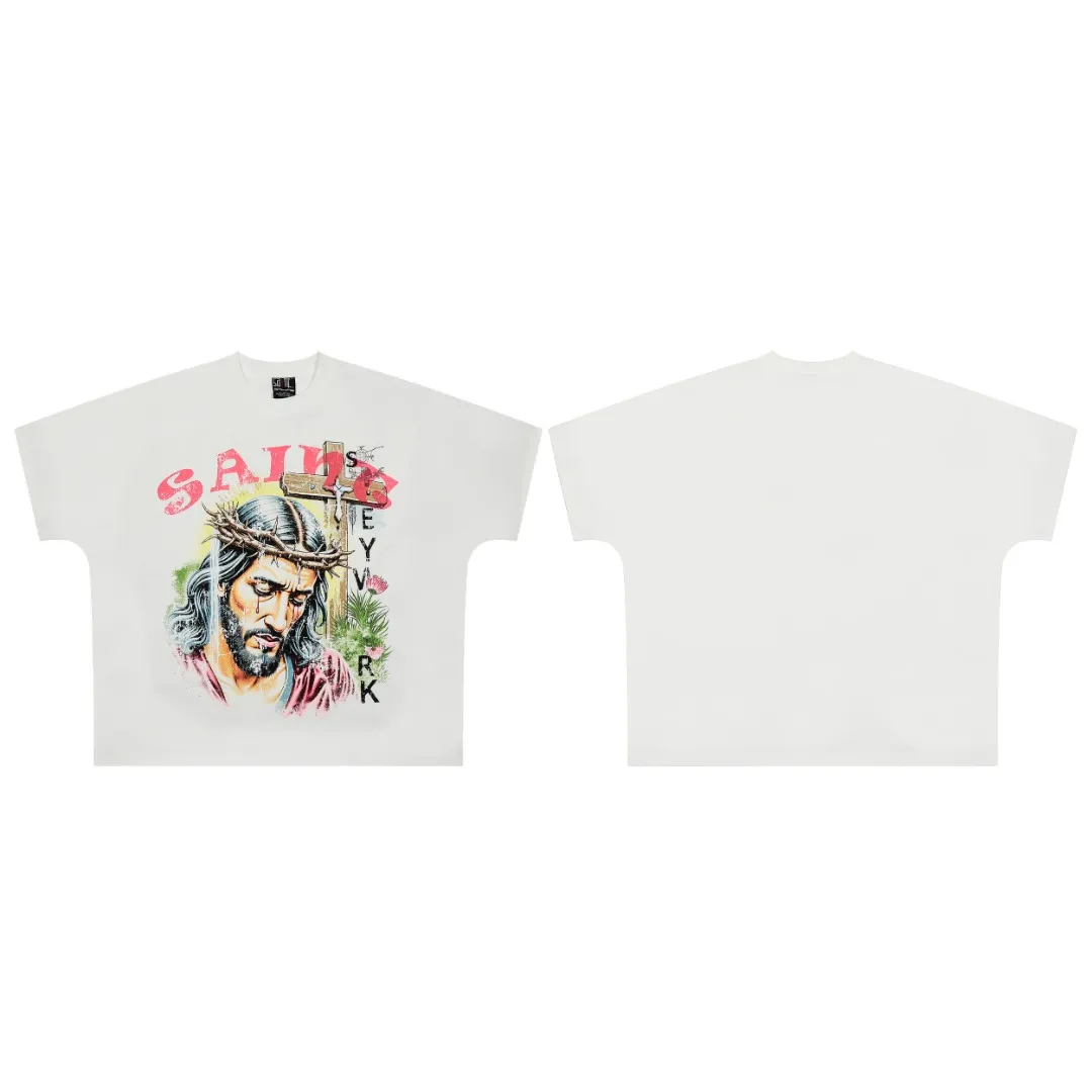 SAINT vintage American fashion special version one-piece short-sleeved T-shirt Wholesale price: 118 Size: M L XL Style number: 2149 Color: white